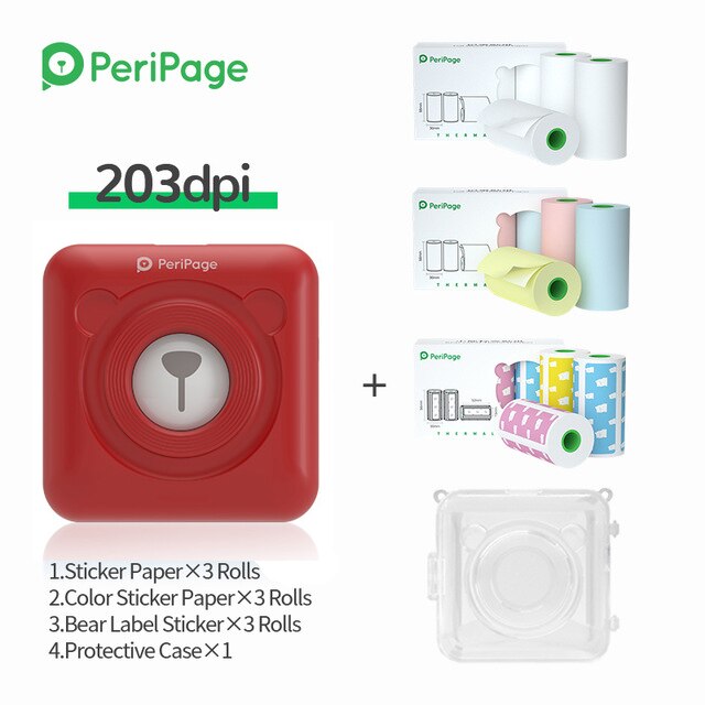 Peripage – Mini-imprimante Photo Portable A6, Bluetooth, pour téléphones IOS et Android, AR, imprimante d'étiquettes pour d'anniversaire: Red 9 Papers