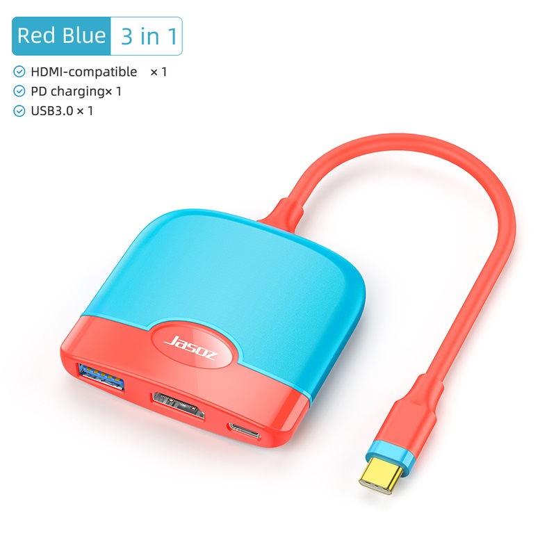 USLION USB C Switch TV Dock for Nintendo NS Switch Host Portable Docking Station Accessories HDMI-compatible 4K TV 100W PD: Red Blue