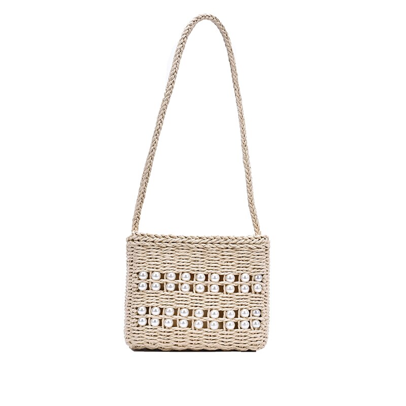 Atli Strand Parel Zakken Voor Vrouwen Zomer Dames Faux Kralen Geweven Zak Dames Gebreide Grote Casual Tote tas: Off White