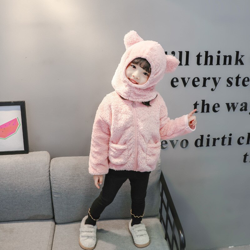 Veste et manteau pour bébé en velours corail, vêtement d'extérieur, à capuche, manteau épais avec chapeau d'ours pour garçons, automne nouveauté