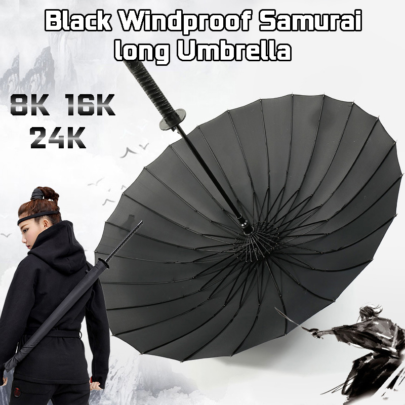 Zwarte Paraplu Rechte Zwaard Lange Handvat Katana Band Lange Ninja Japanse Winddicht Regen Paraplu 장우산