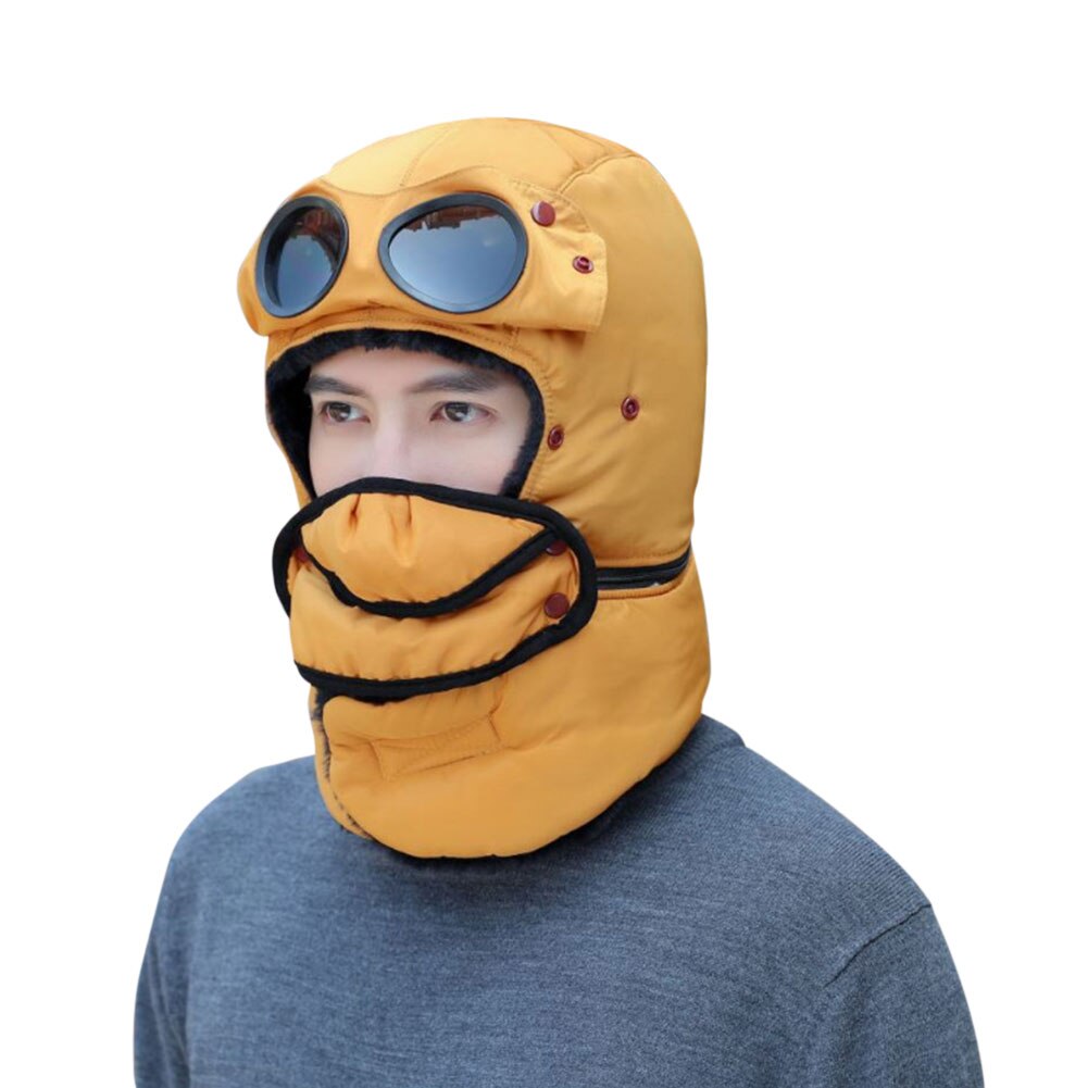 Winter Trooper Hat for Men and Women with Goggles Mask Scarf Warm Windproof Ear Flap Trapper Hat: Yellow