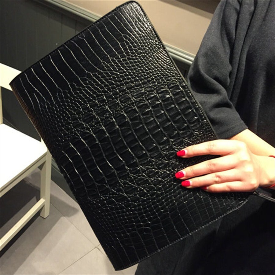 Brand Crocodile Pattern Day Clutches PU Leather Envelope Women Messenger Bag Praty Evening Bag Handbags Purses: Black