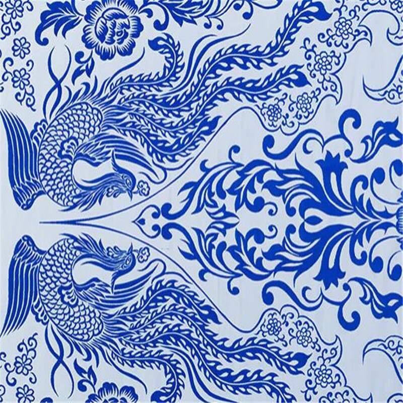 75x100cm Chinese Style Jacquard Blue and White Porcelain Pattern Brocade Polyester Fabric for: Default Title