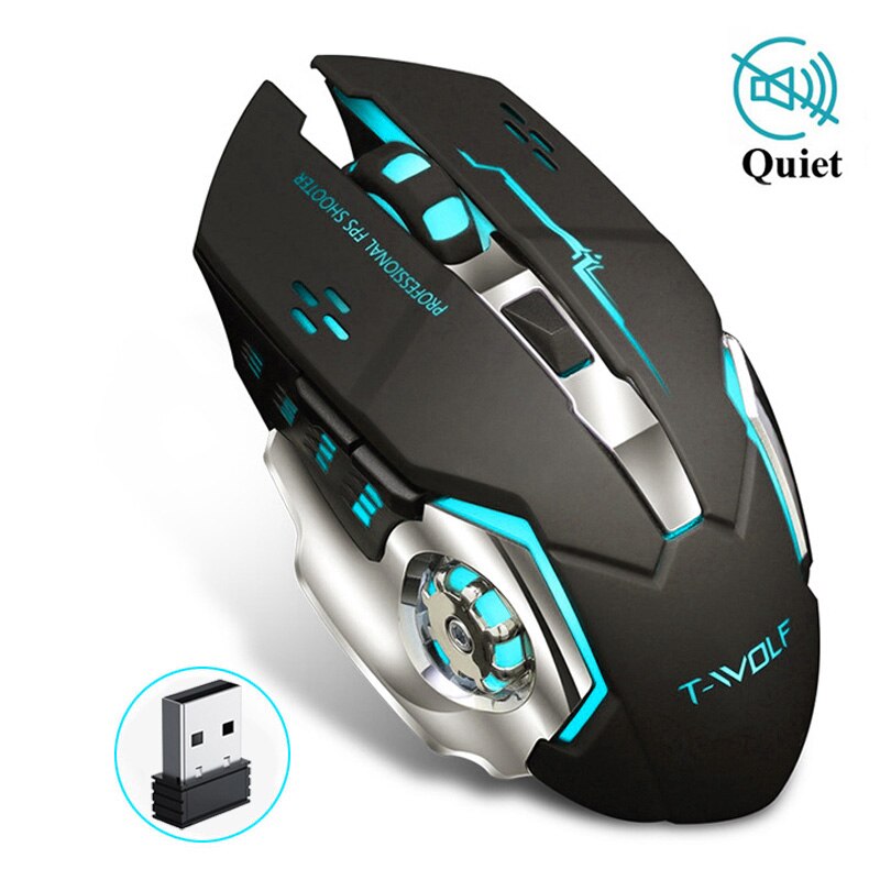 Sem fio gaming mouse 2400 dpi recarregável ajustável 7 cores backlight respiração gamer mouse jogo ratos para computador portátil: Q-13 Black