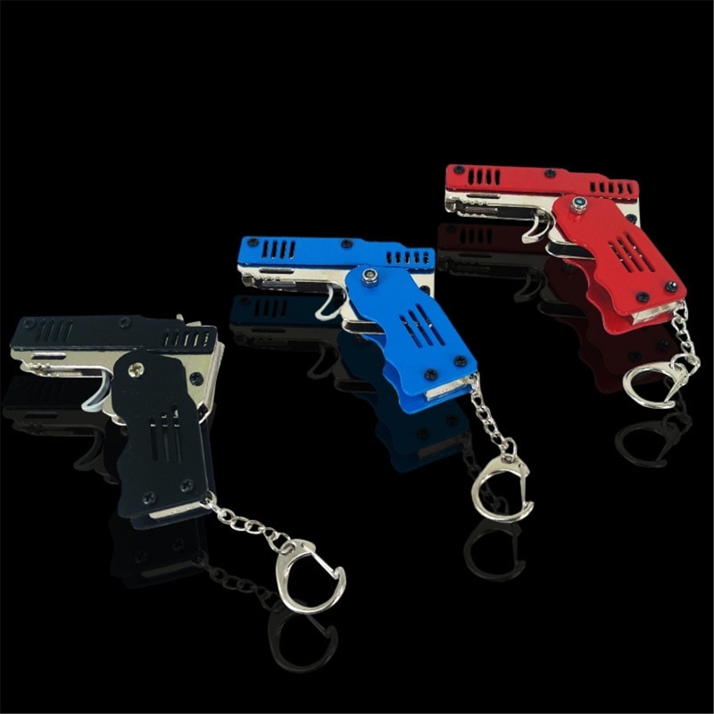 Zinc Alloy Colorful Metal Mini Can Be Folded As a Key Ring Rubber Band Gun Kids Toy Six Bursts Of Rubber Toy Gun