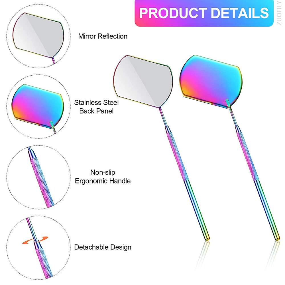 Espejo de pestañas multifunción, espejo de belleza de aumento rectangular de mango largo para comprobar la extensión de pestañas postizas, herramientas de injerto
