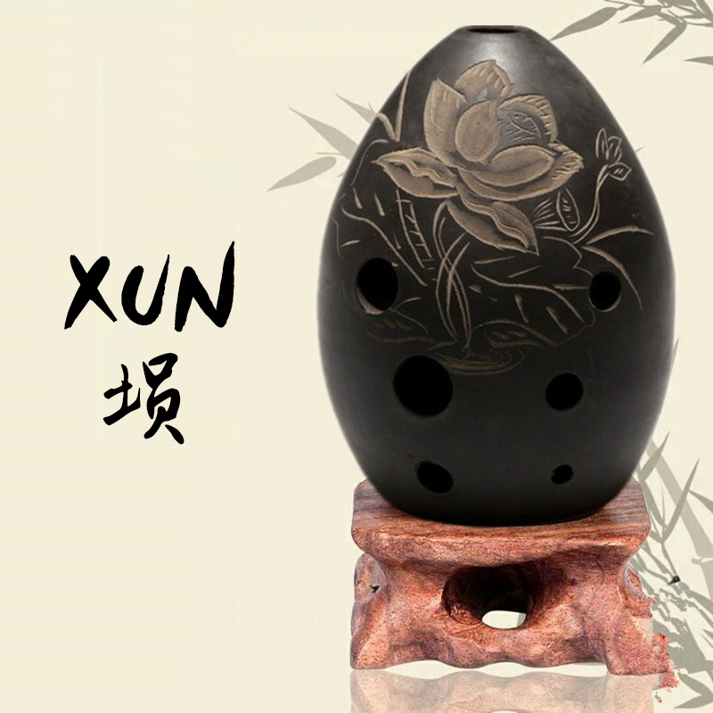 Håndpoleret fyret keramik xun 8 huller ocarina sort ler xun musikinstrument til børn nybegynder