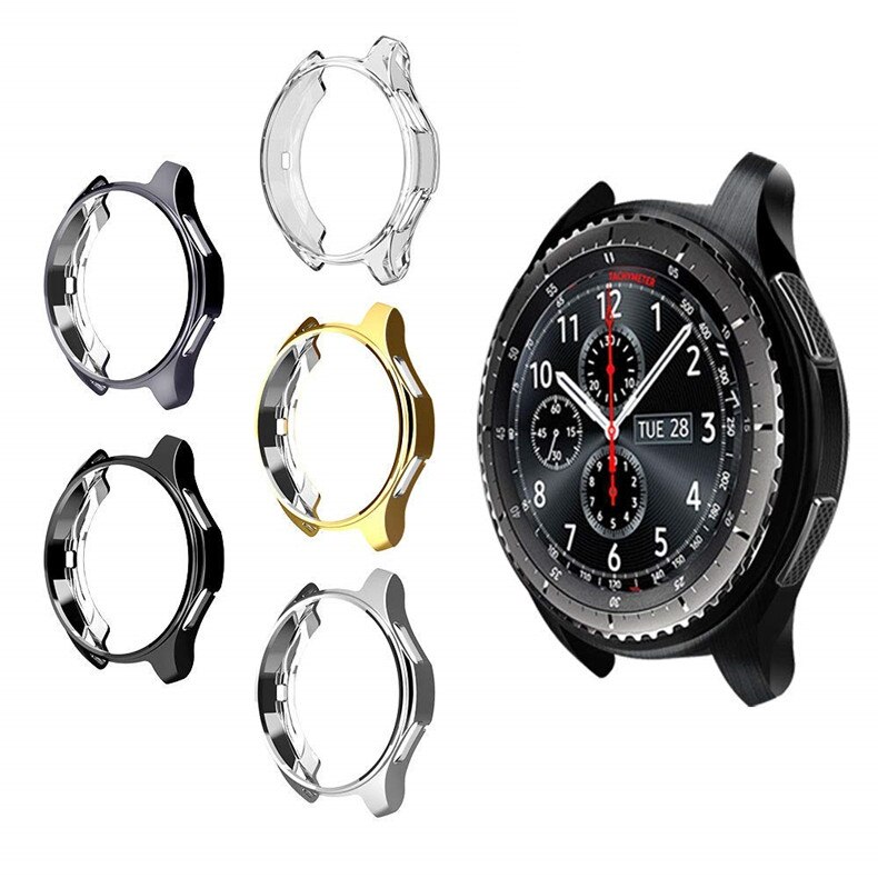 Cover til samsung galaxy watch 46mm 42mm gear  s3 frontier case galss bumper blødt smart watch tilbehør belagt beskyttende skal