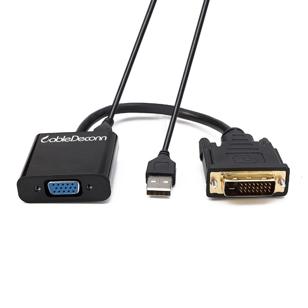 DVI-D 24 + 1 a VGA Full HD 1080P conector HDTV Cable con Micro Cable de alimentación USB para PC adaptador Monitor