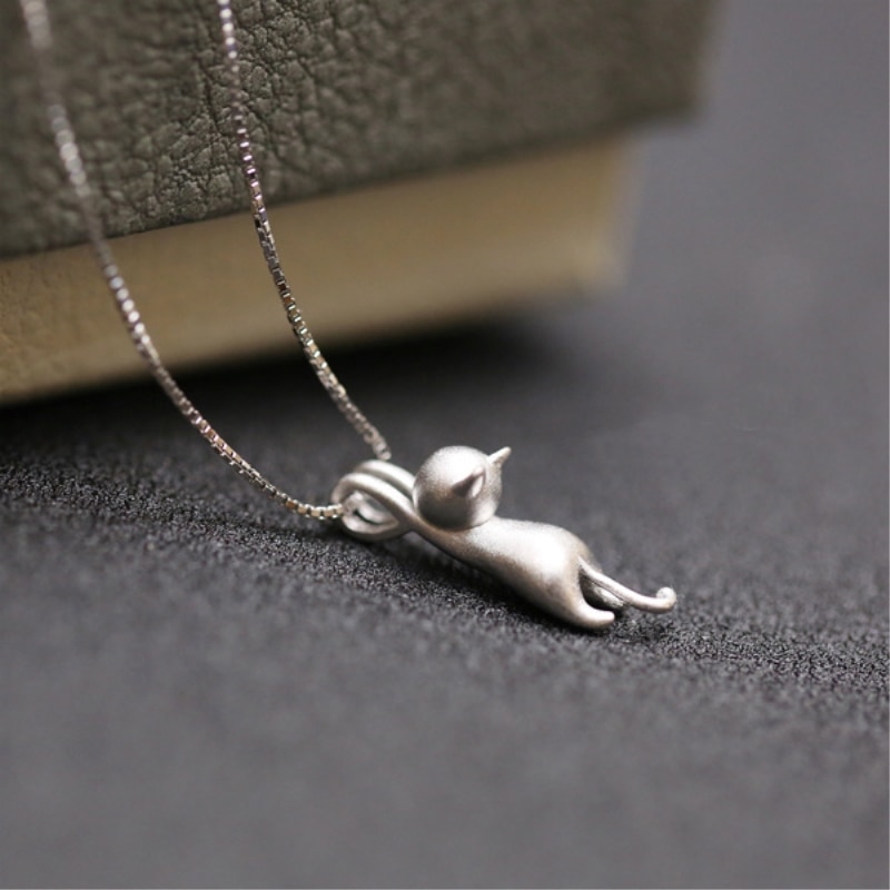 Leuke Kat Hanger Koreaanse 925 Sterling Zilveren Temperament Persoonlijkheid Mode Vrouwelijke Sieraden Ketting SNE012