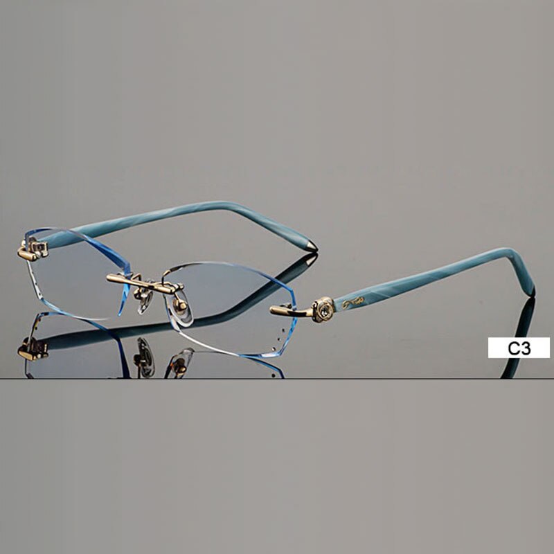 Briller  b002 diamant trimning skære kantløse briller recept optiske briller ramme til kvinder briller