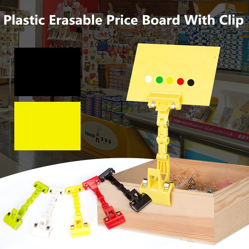 10 Stuks Plastic Merchandise Teken Clip Met Uitwisbare Board Draaibaar Pop Clip Houder Stand Prijskaartje Houder Display
