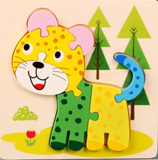 3D Wooden Puzzle Jigsaw Toys For Children Wood 3d Cartoon Animal Puzzles Intelligence Kids Early Educational Toys for children: Multicolor