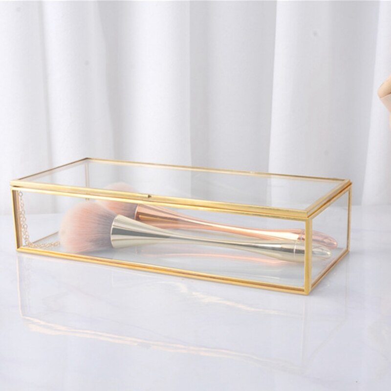 -Simple Gold Rim Glass Jewelry Box Jewelry Storage Box Retro Jewelry Display Box