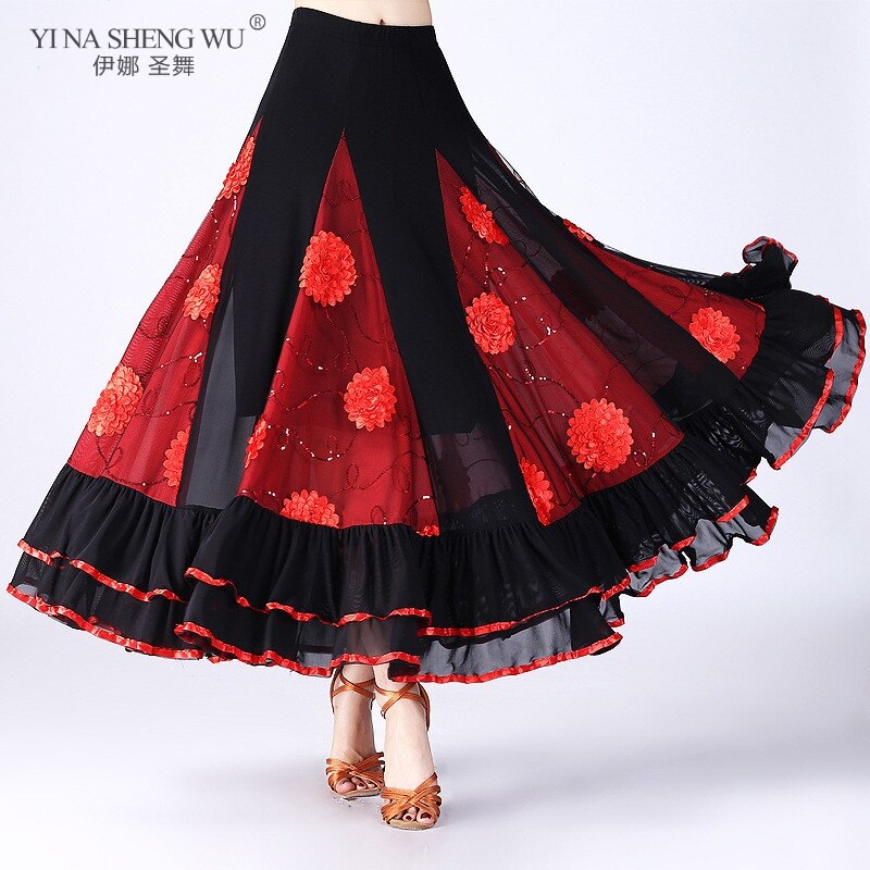 Falda larga de práctica de danza del vientre para mujer, falda grande de 9 colores, falda de baile, falda gitana, vestido de baile para mujer, falda española larga