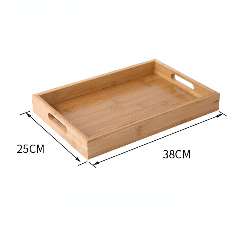 Bamboo Wood Tray Solid Wood Household Rectangular Tea Tray Water Cup Plate Japanese Bread Snack Wooden Dish Coffee BBQ Tray: A-38x25cm
