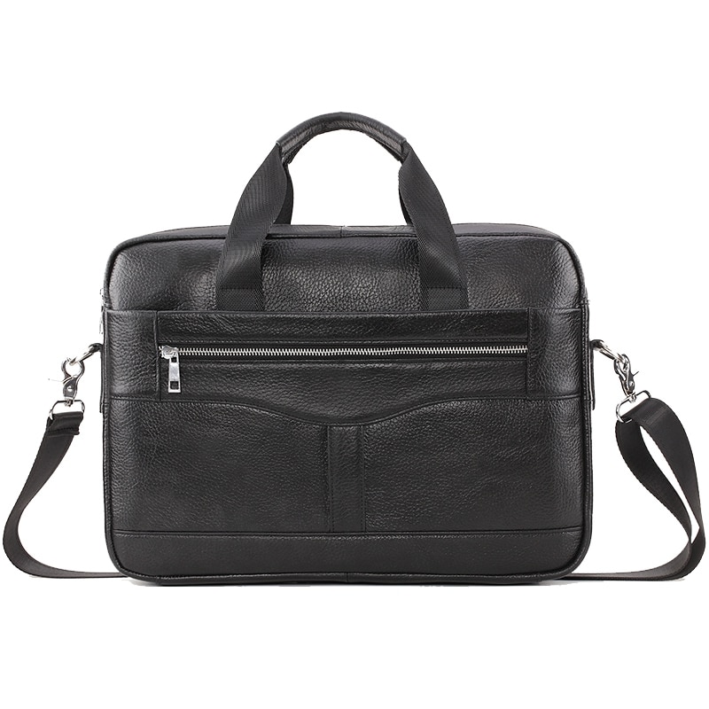 PI UNCLE Official Package Mail Bag Men's Leather Bag 14-Inch Laptop Bag Men's Office Business Handbag: Black