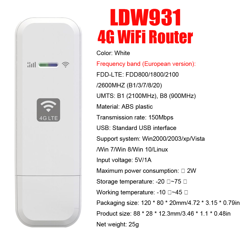 LDW931 Bezprzewodowy router Wi-Fi 4G Przenośny mobilny router Wi-Fi z gniazdem karty SIM Praktyczna Plug and Play Nadaje się do użytku na zewnątrz: Bundle1