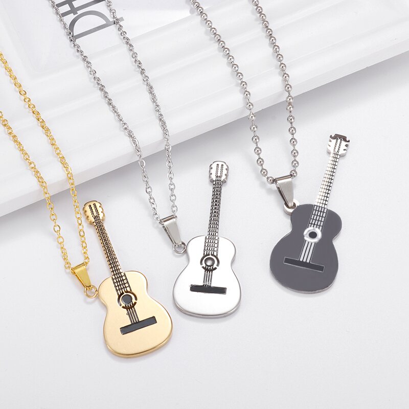 Collar con colgante de guitarra musical de acero inoxidable, accesorios de joyería para músico, hombres y mujeres, Punk, Hip Hop, Rock, instrumentos musicales