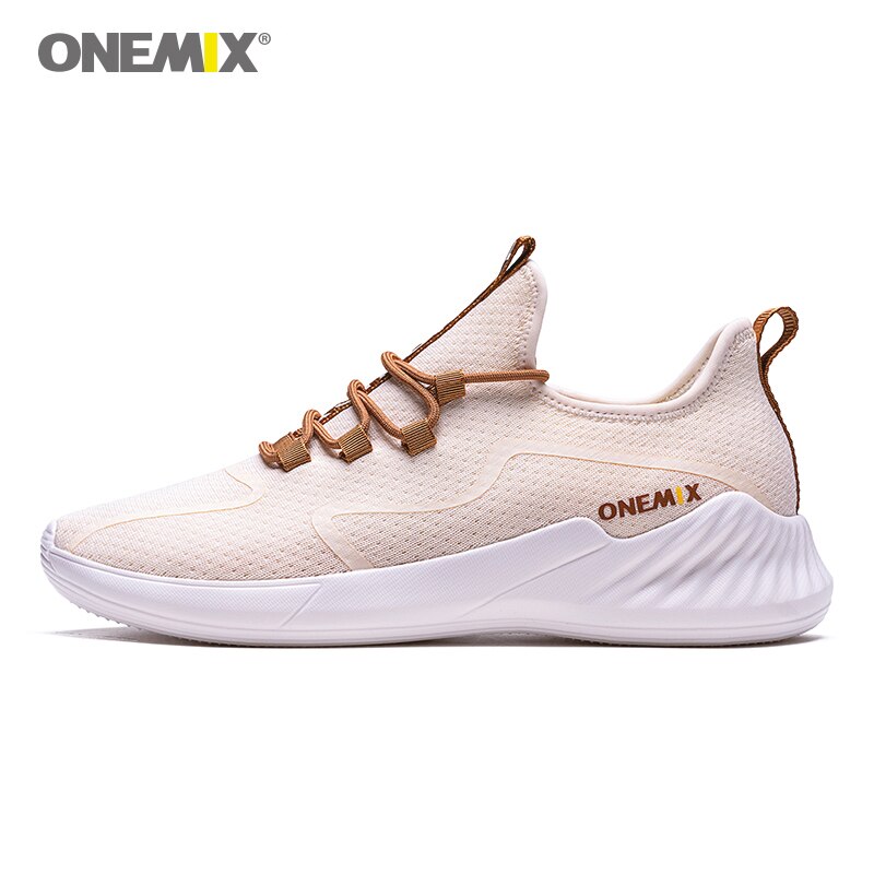 Onemix Men's Running Shoes Comfortable Lightweight Sneakers Mesh Damping Sports Outdoor Tennis Shoes Anti-skid Jogging Shoes: ivory white / 8