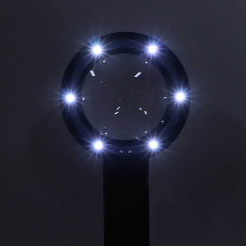 Illuminated Lighted Magnifier Magnifying Glass White Black 6X/15X Comfortable Grip with 6 LED for Make Handicrafts