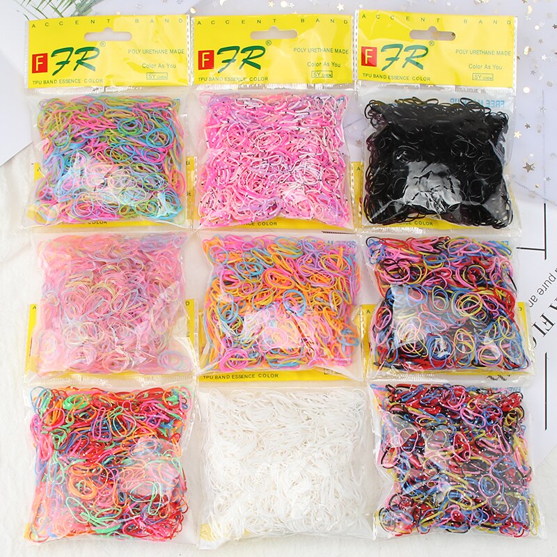1000 Pcs 1Cm Schattig Meisje Kleurrijke Wegwerp Elasticiteit Rubberen Band Haar Band Paardenstaart Hoofd Touw Haar Ring Kind Haar accessoires