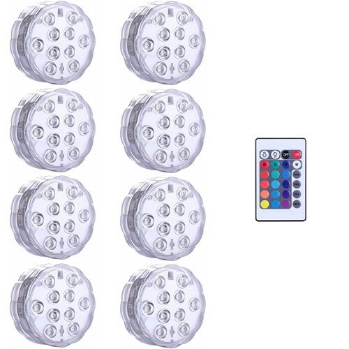 10 Led Submersible Light for Garden Swimming Pool Fountain Spa Party Bathroom IP68 Waterproof Underwater Lamp Remote Control LED: 1 controller 8 light