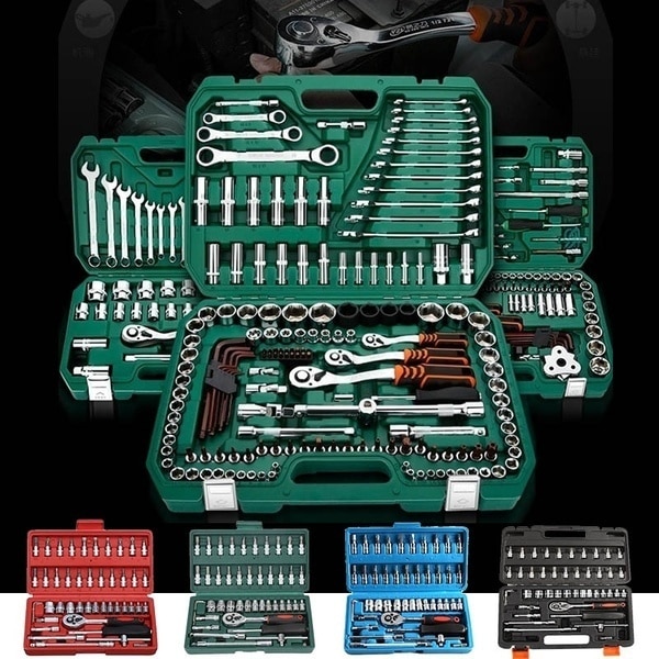 46pcs Socket Ratchet Car Repair Tool Wrench Set Head Ratchet Pawl Socket Spanner Screwdriver Metalworking Tool Kit