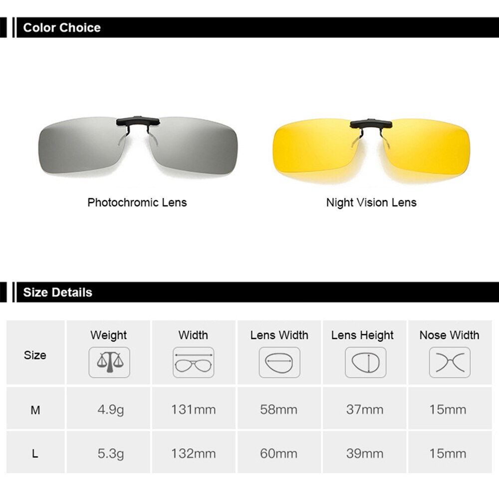 Clip on Sun Glasses for Men Photochromic Glasses Night Vision Sunglasses with Free Box Polarized Clip on Sunglasses