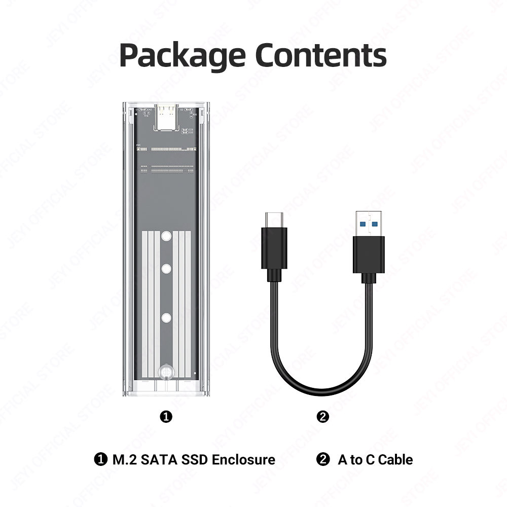 JEYI M.2 SATA SSD Enclosure 6Gbps Transparent USB 3.1 supports M.2 NGFF - Tool-Free External Enclosure for 2230-2280 SATA SSD