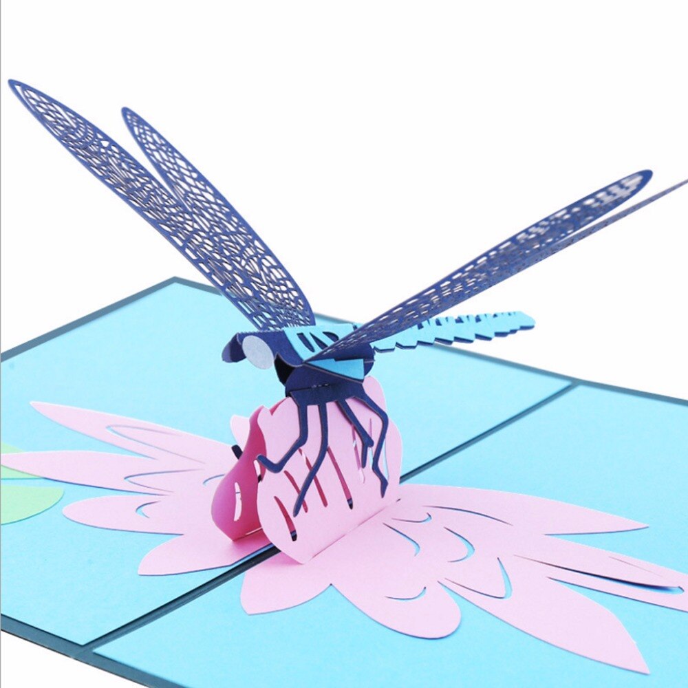 3D Pop Up Greeting Card Dragonfly Handmade Birthday Christmas Wedding Invitation