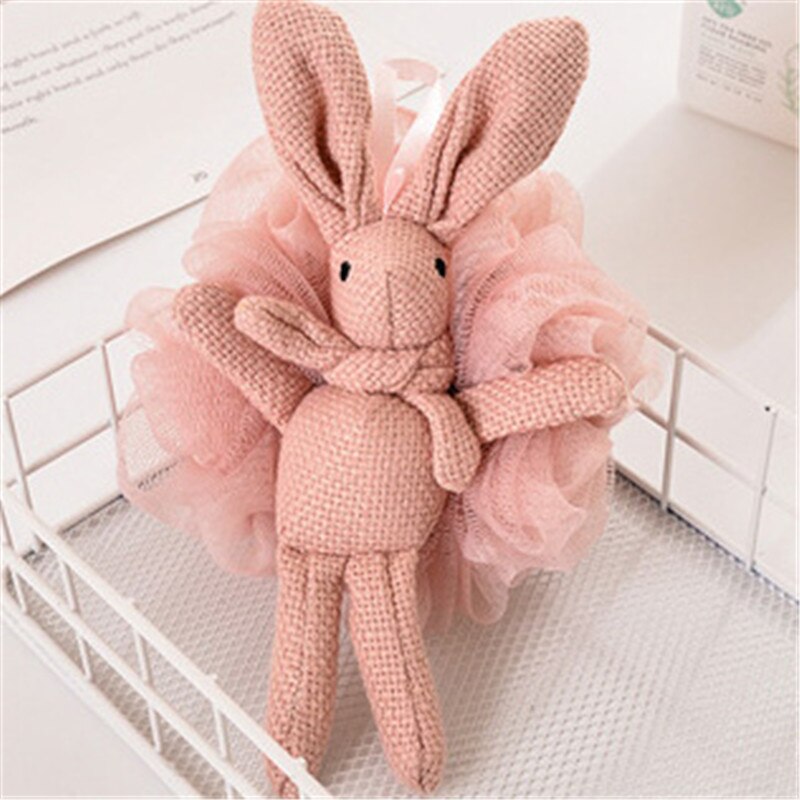 Cute Rabbit Bath Sponge Mesh Body Cleaning Shower Wash Brush Flower Exfoliating Massage Scrubber Ball Bubble Bathroom Supplies: pink