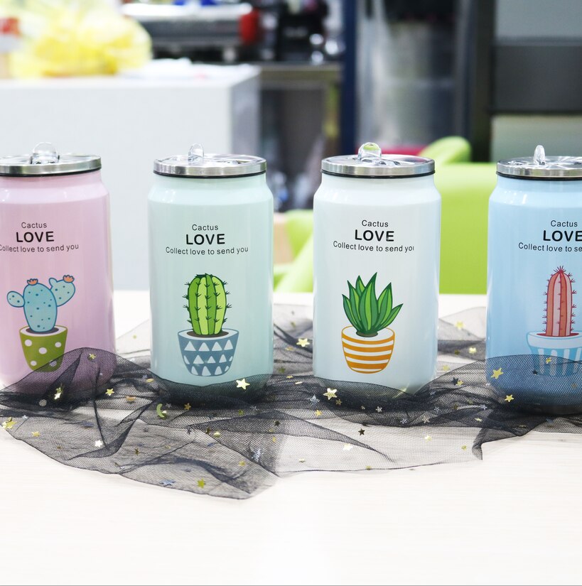 Termo de acero inoxidable con pajita para bebidas, botella de agua térmica portátil Unisex, para estudiantes, 350ml