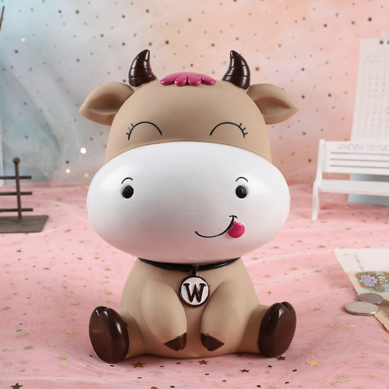 Lovely cartoon cow piggy bank -proof children can save Year of the Ox piggy bank for boys and girls ornaments: Small(coffee)squints
