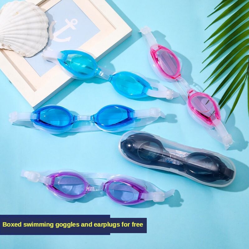 Boxed Diving Swimming Goggles Kids Adult Adujstable Belt Swimming Goggle Earplugs Set Silicone Swim Pool Competition Anti-Fog HD