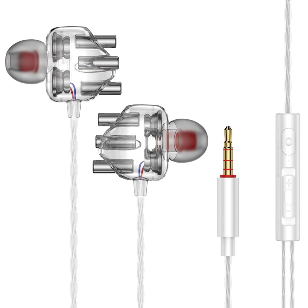 Transparent In-ear Double Moving Coil Moving Iron Earphone 3.5mm Mobile Phone Computer Universal Game Music HIFI Headset: Transparent White
