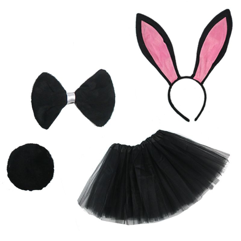 4 stk børn kanin cosplay kostume sæt lagdelt tyl tutu nederdel fancy dress up kaninører pandebånd butterfly hale påske outfits