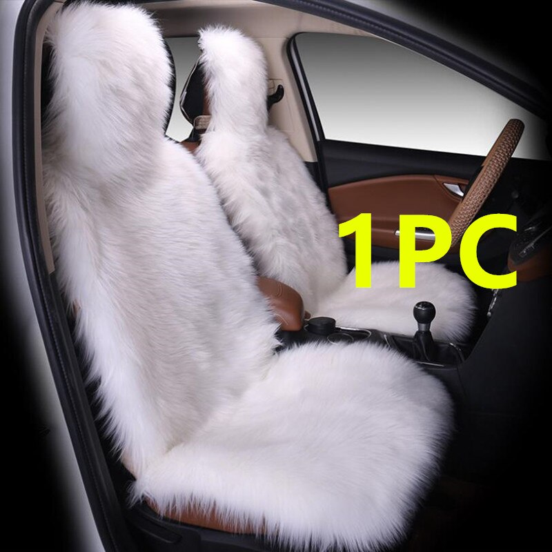 1Pc Bont Schapenvacht Auto Stoelhoezen, Universele Wol Auto Zitkussen, winter Warm Auto Voorstoel Cover Australië Imitatie Wol: WHITE