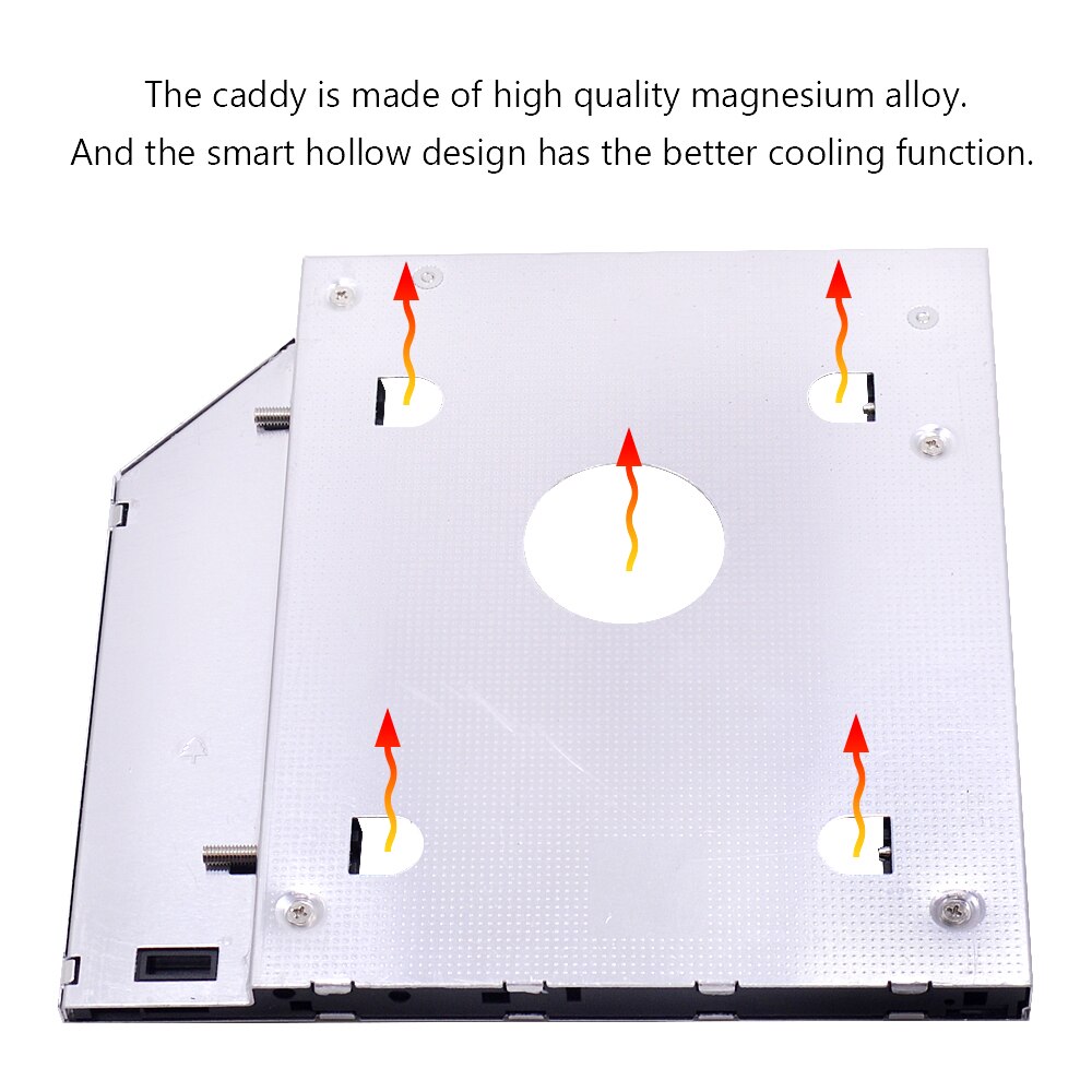 CHIPAL Universal Aluminum 2nd HDD Caddy 9.5mm for 2.5 Inch 2TB SATA 3.0 SSD Case Hard Disk Drive Bay for Notebook DVD CD ROM