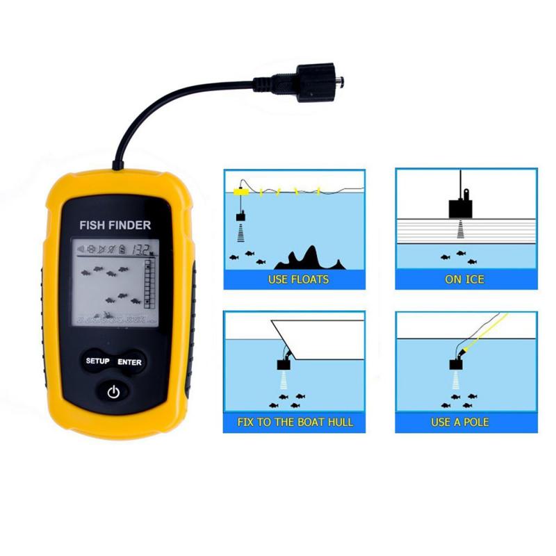 Fish Finder Portable Sonar Wired LCD Fish Depth Finder Alarm 100M Depth Fish Finder Electronic Fishing Tackle Sonar