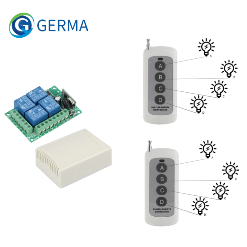 Germa Universele Draadloze Afstandsbediening Schakelaar Dc 12V 4CH Relais Ontvanger Module Met 4 Kanaals Rf Afstandsbediening 433 Mhz zender: WHITE