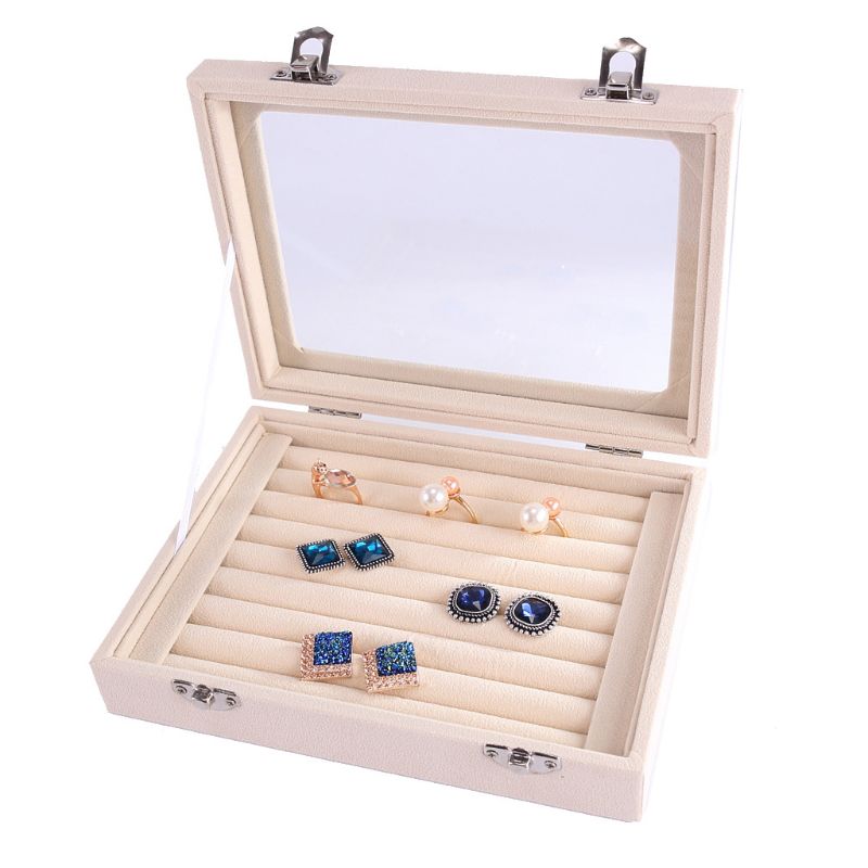 Ringen oorstekers sieradenhouder opbergdoos doos container organizer met deksel sieradenhouder sieraden display meerdere: Beige