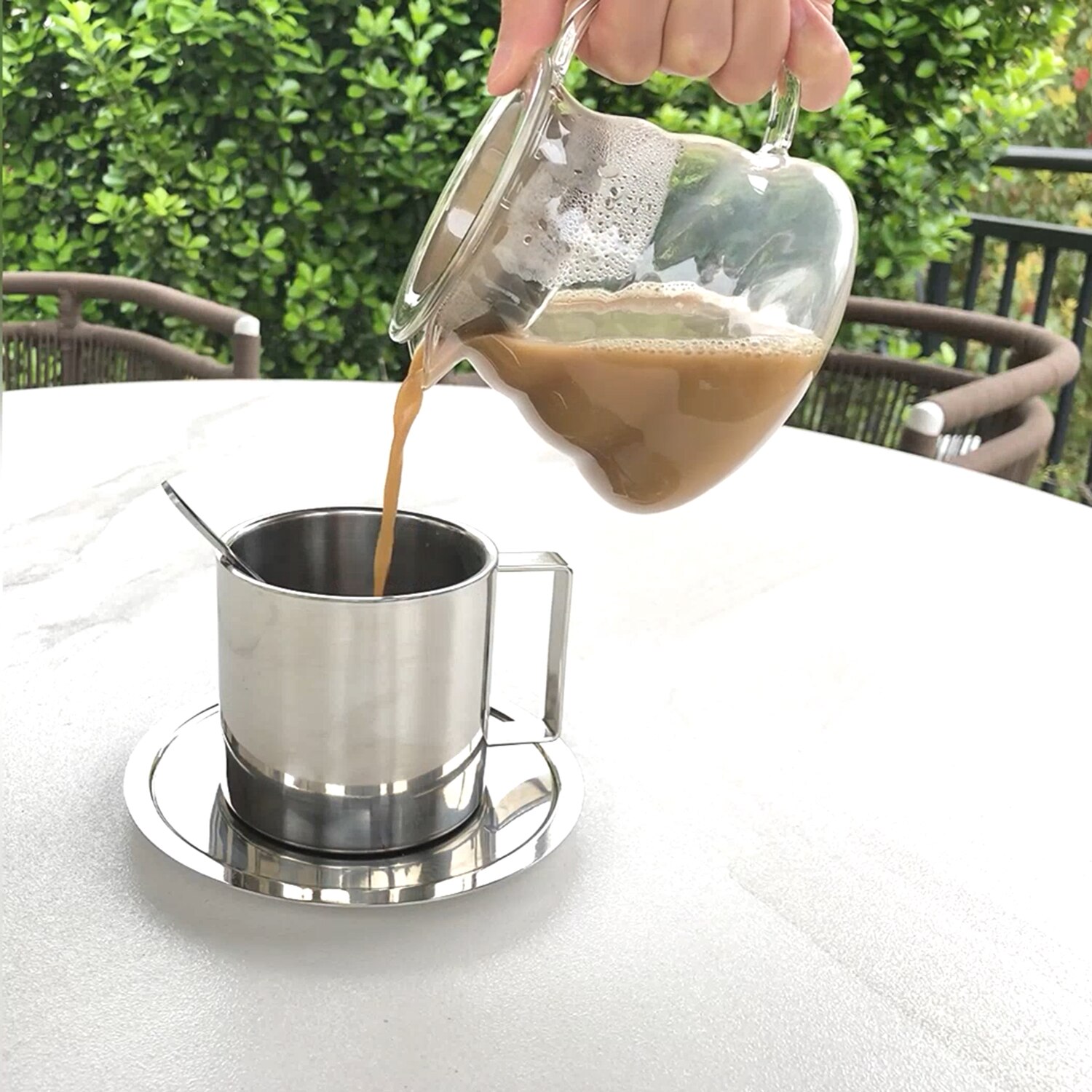 Double Wall Stainless Steel Coffee Cup And Saucers Mug 280ml Portable Cup Set Travel Tumbler Coffee Jug Milk