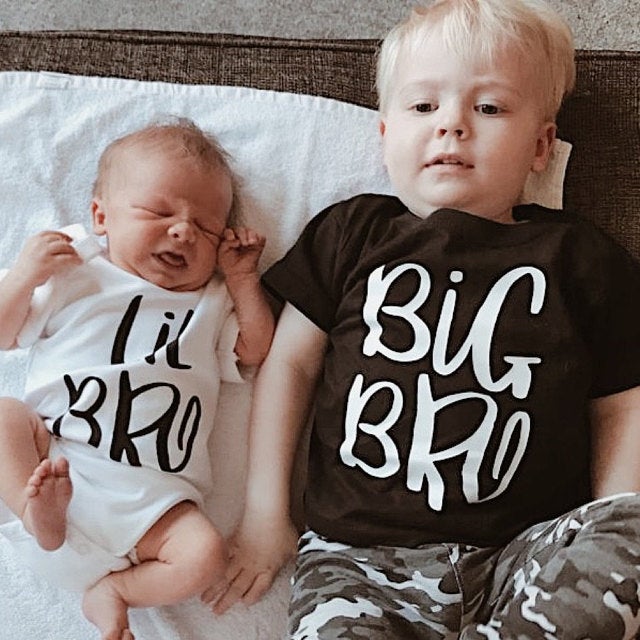 1 st big bro &amp; lil bror pojke syskon familj matchande t-shirt nyfödd barnbyxa storebror lillebror syskonkläder