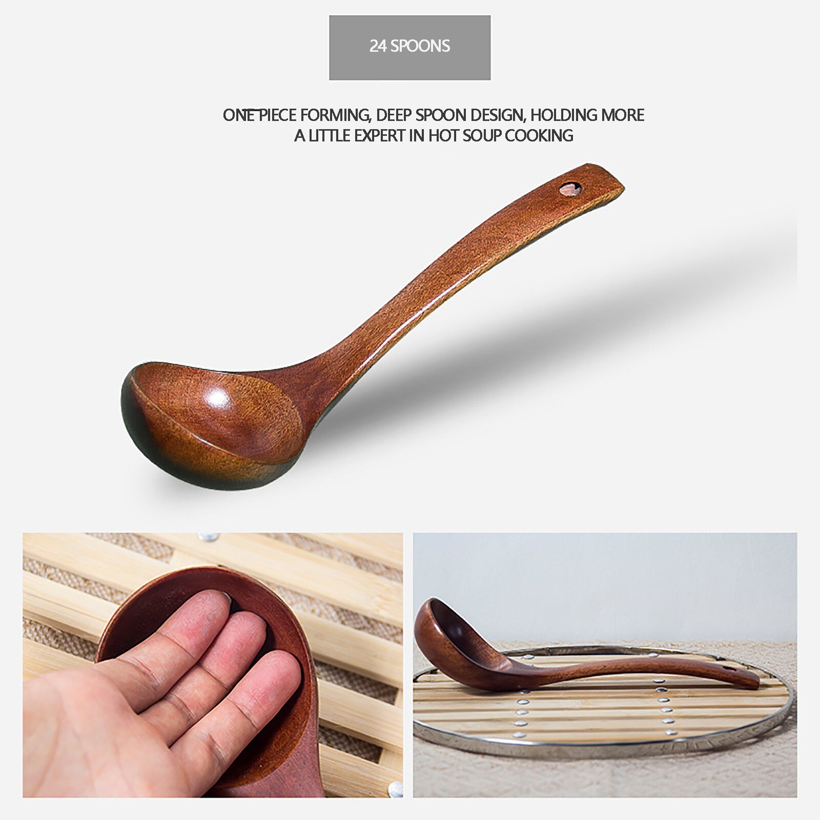 30#Wooden Spoons Bamboo Kitchen Cooking Utensil Tool Soup Teaspoon Catering For Kicthen Wooden Soup Spoons Kitchen Tableware