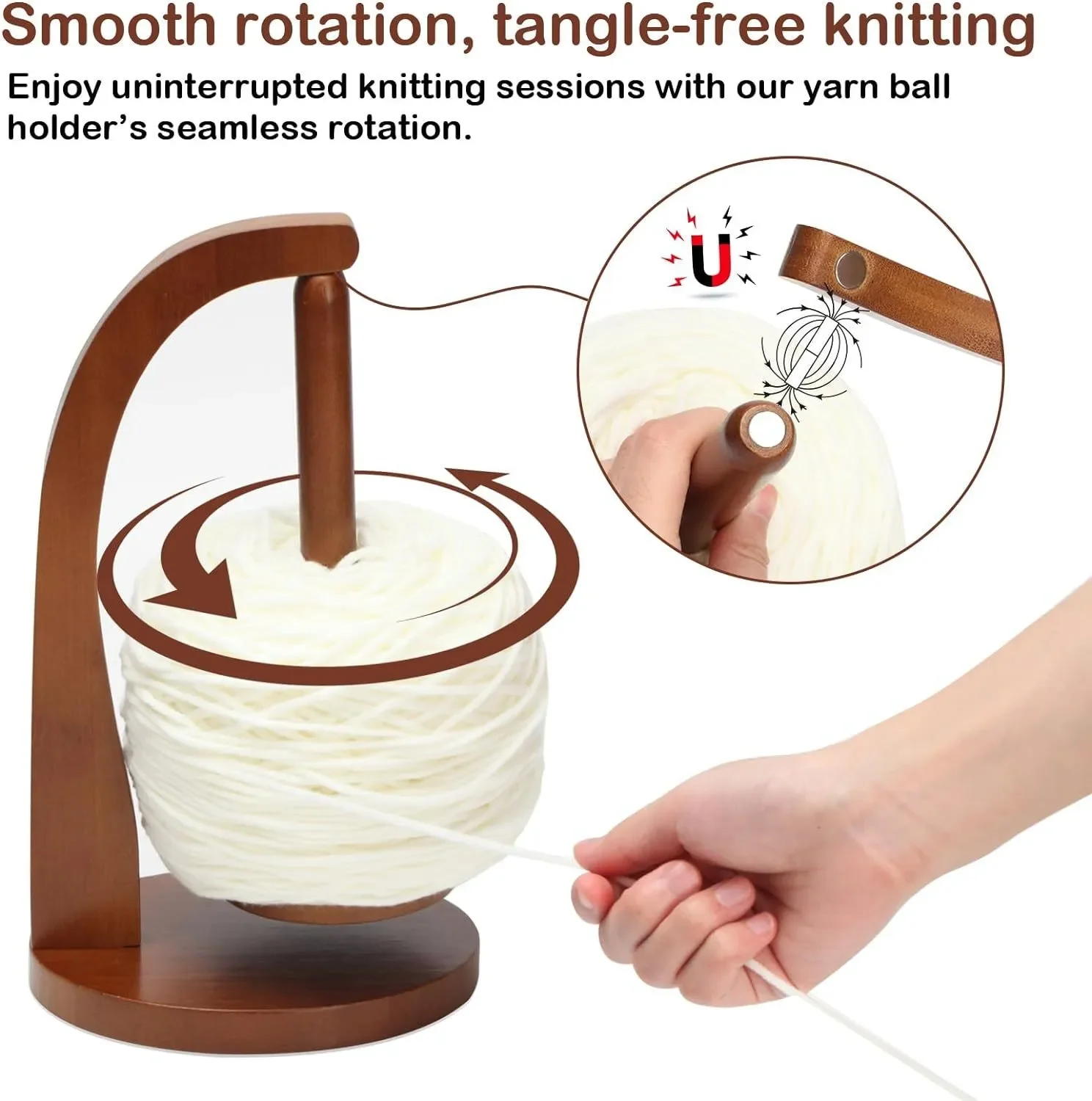 Wooden Yarn Holder Spinning Knitting Tools Crochet Yarn Holder Rotating Magnetic Thread Spool Wool Ball Winder Rotation Spinner