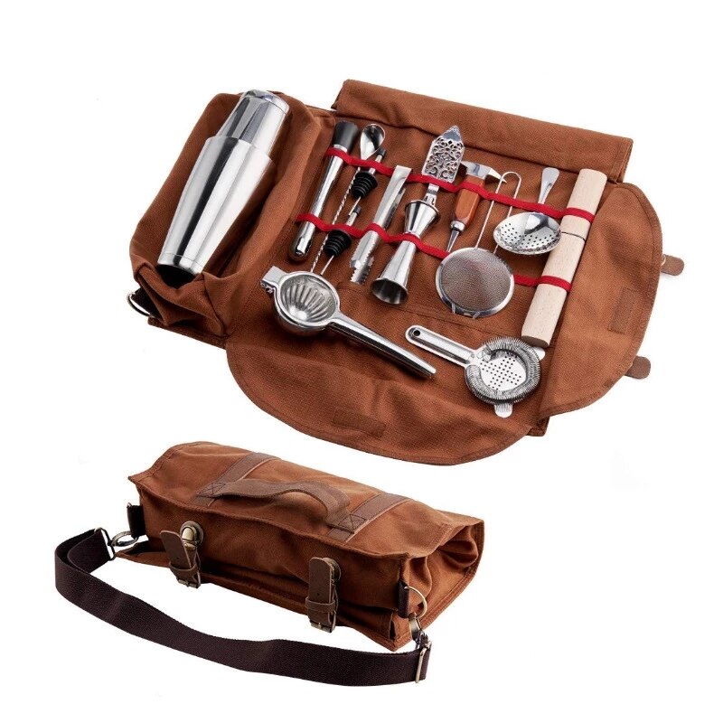 Bar Bartender Carrying Bag Bartender Canvas Toolkit Pack Bar Tools Cocktail Shaker Set Storage Bag Only: Default Title