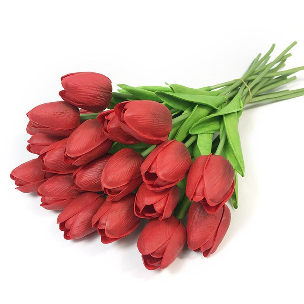 Witte Tulp Kunstbloemen Zijde Pioenen Bruiloft Decoratieve Vazen Voor Home Decor Bruid Boeket Schuim Ambachtelijke Nep Planten: Rood