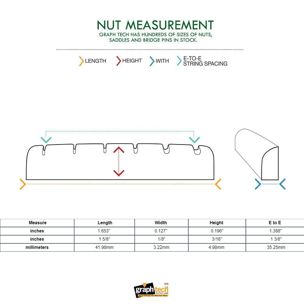 TUSQ Nut PT-5042-00 XL 42mm, Graph Tech, tuerca de guitarra preranurada, fondo plano para FD Strat guitarra eléctrica negra (sin palabras)